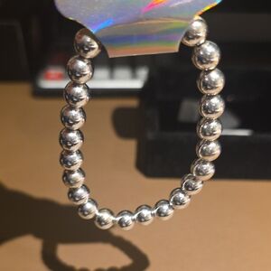 Source Unknown Silver Bead Hoop Bracelet